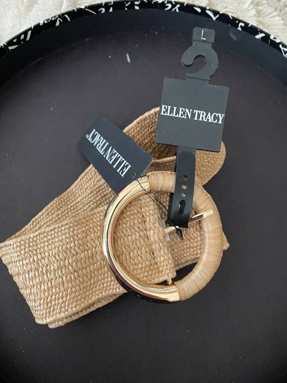 Ellen Tracy wide woven straw elastic belt -NWT